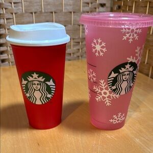 Starbucks Festive Red and Pink Snowflake Cups